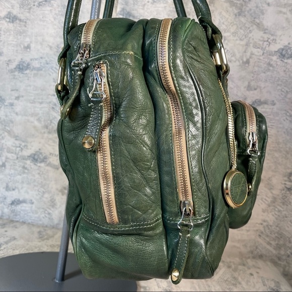 Be & D vintage green leather handbag with multiple compartments - Picture 5 of 16